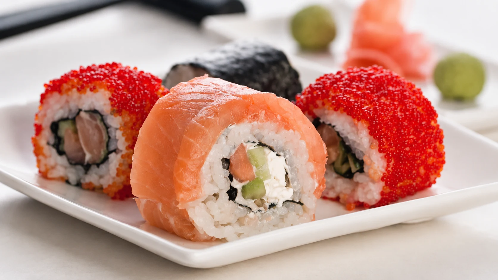 Assortiment de makis et de rolls au saumon